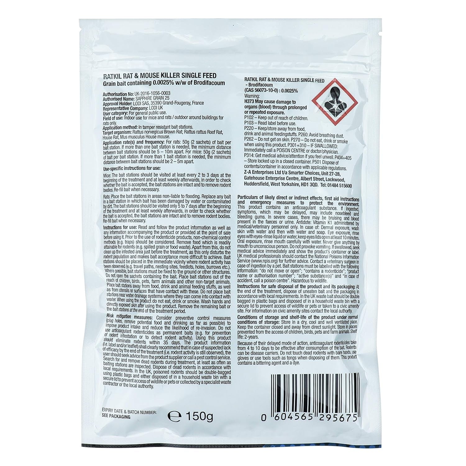 Rat Poison (6 X25G) Rat Bait & Mouse Poison Grain - Strongest Maximum Strength Rodent Killer - Fast Acting, All Weather, Single Feed Bait Sachets