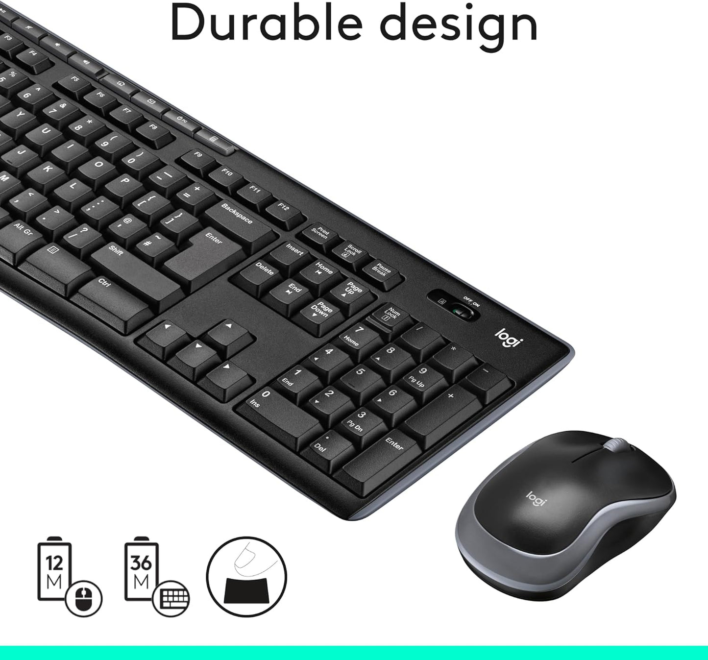 MK270 Wireless Keyboard and Mouse Combo for Windows, 2.4 Ghz Wireless, Compact Mouse, 8 Multimedia and Shortcut Keys, 2-Year Battery Life, for PC, Laptop, QWERTY UK English Layout - Black