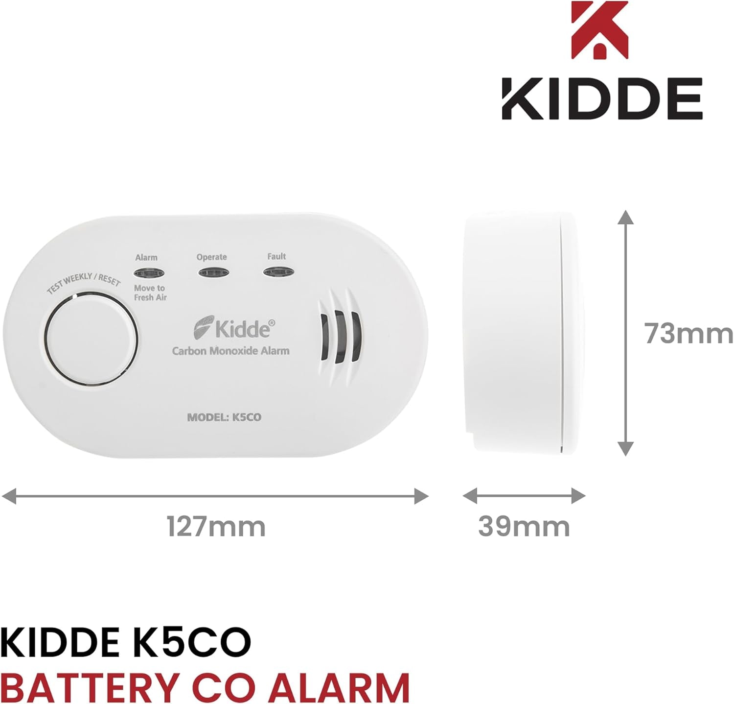 5CO Carbon Monoxide Alarm and Detector with AA Batteries - 10 Year Sensor Life CO Alarm for Home