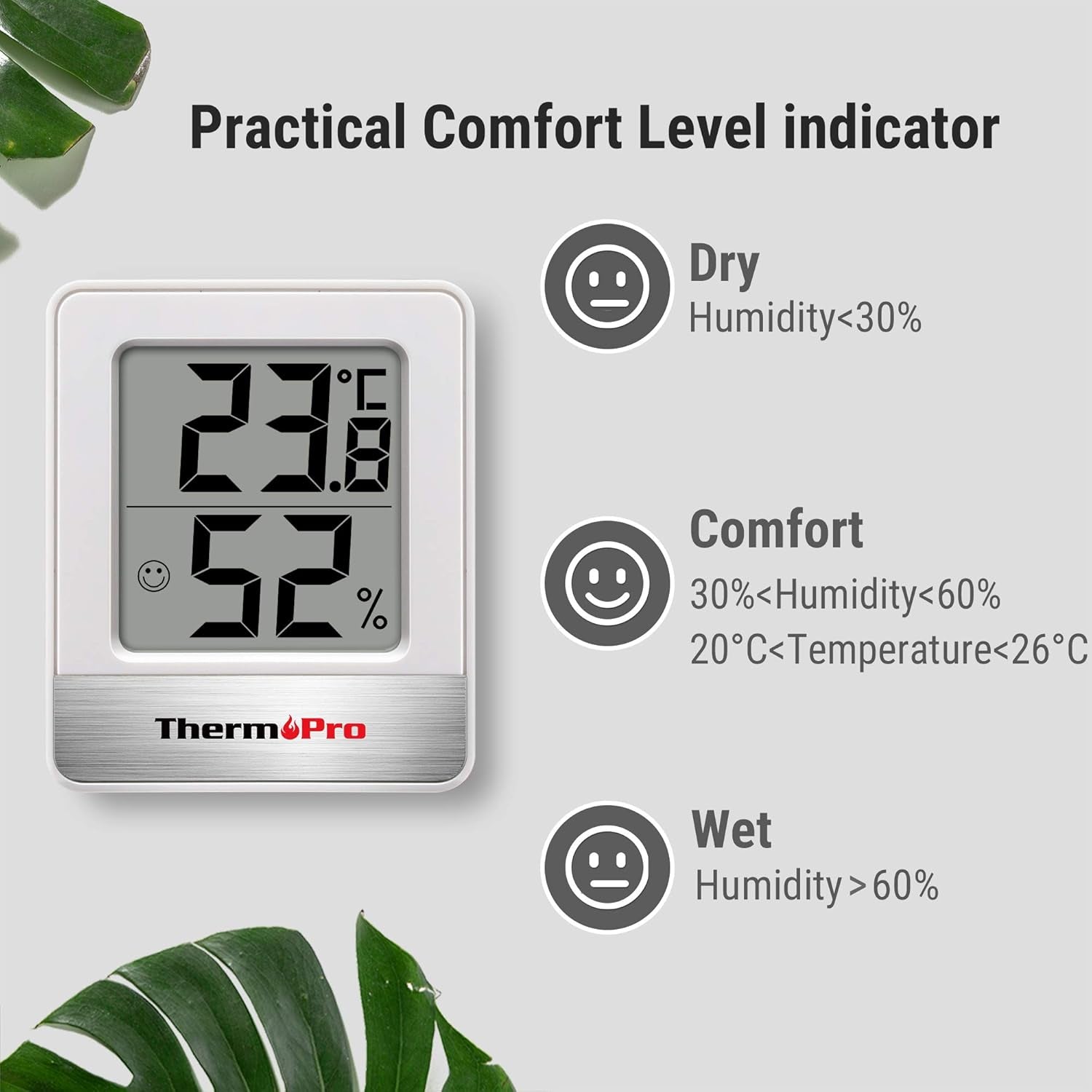 TP49 Small Digital Hygrometer Indoor Thermometer Ambient Thermometer Temperature Monitor and Humidity Meter for Home Office Comfort Reptile Thermometer