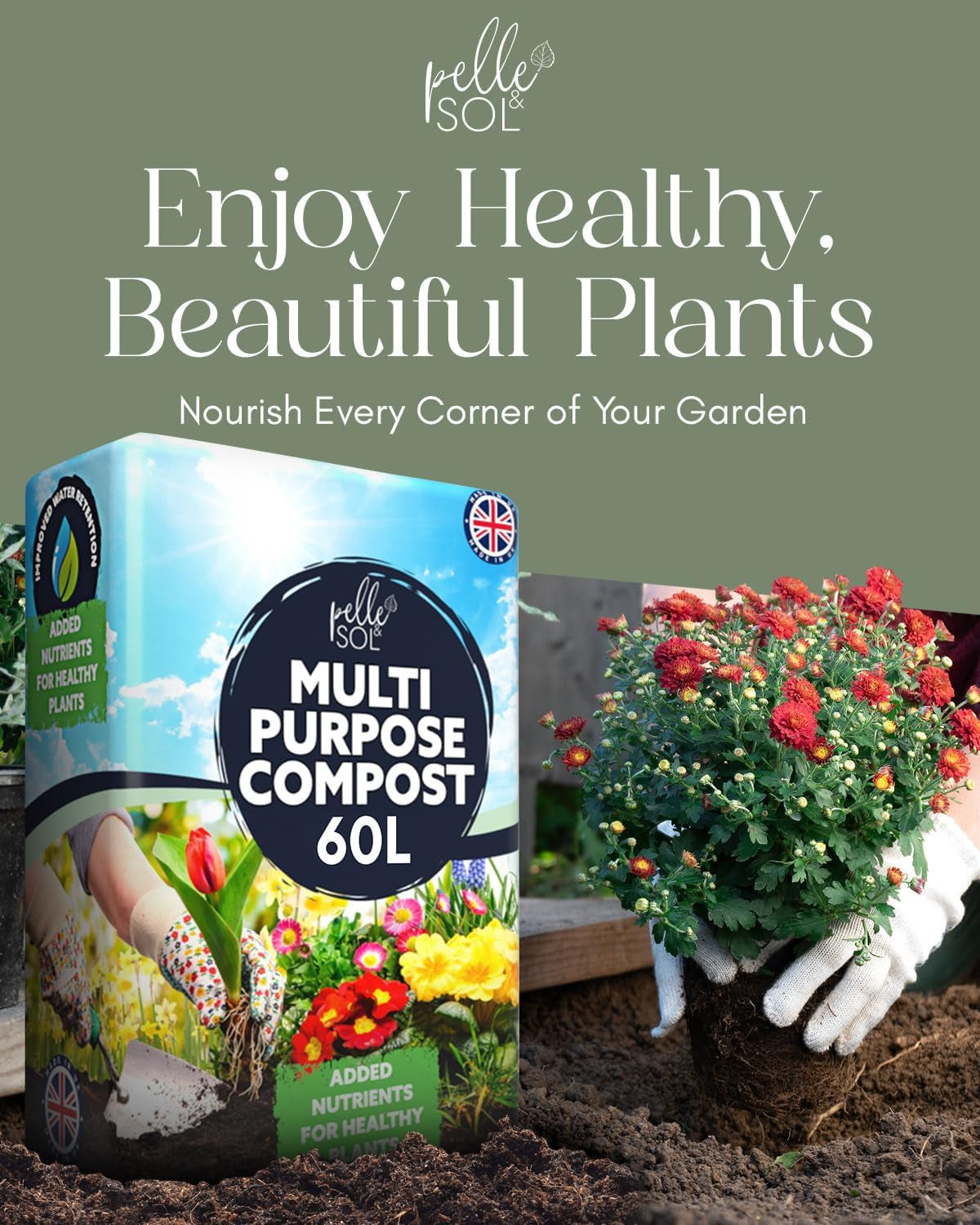 60L Multi Purpose Compost - Compost for Outdoor Plants & Soil for Plants Indoors - Potting Soil for Pots Plants Outdoor - All Purpose Nutrient Rich Fertiliser, Houseplant Potting Mix