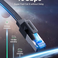 Ethernet Cable 5M, Cat 8 Internet Cable Flat High-Speed 40Gbps 2000Mhz Network Cable, Gigabit Braided RJ45 LAN Cable Patch Cord Compatible for Pc/Laptop, PS5, Xbox, Modem, Router, Switch, TV