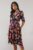 Wallis Womens Midi Dress Black V Neck Ruched Sleeve Belted Floral