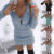 Womens Knitted Sweater Chunky  Top Long V-Neck Long Sleeve Jumper Ladies Dress