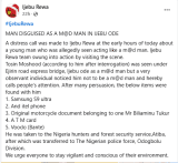Man allegedly faking madness caught with phones, ATM cards, original motorcycle document and charm in Ogun