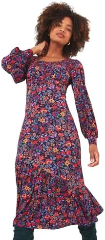Joe Browns Women’s Petite Asymmetric Frill Floral Sweetheart Neck Jersey Midi Dress Casual
