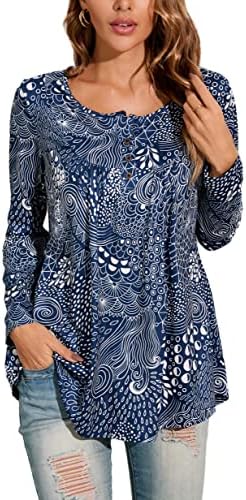 Enmain Women’s Tunic Tops Casual Long Sleeve Blouse Tunic Top for Ladies Round Neck Longline Blouses Shirts Plus Size Swing Tunic Button Up