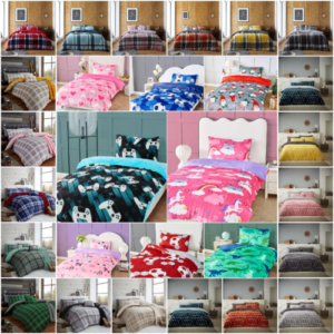 Teddy Bear Fleece Duvet Cover Fluffy Warm Cosy Quilt Thermal Check Bedding Set