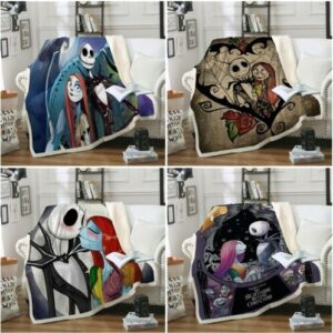 Soft Warm Nightmare Before Christmas Blanket Fleece Faux Fur Throws for Sofa Bed