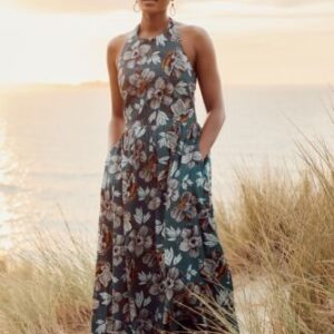 Seasalt Women’s Dress – teal Summer Soul Halterneck Maxi Dress – Regular – Peony