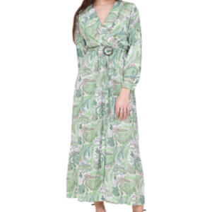 Ladies Long Sleeve Wrap Dress Printed V Neck Long Dress Summer Holiday Dress