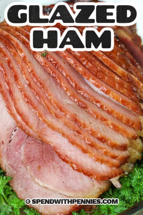 plated Copycat Honey Baked Ham with a title