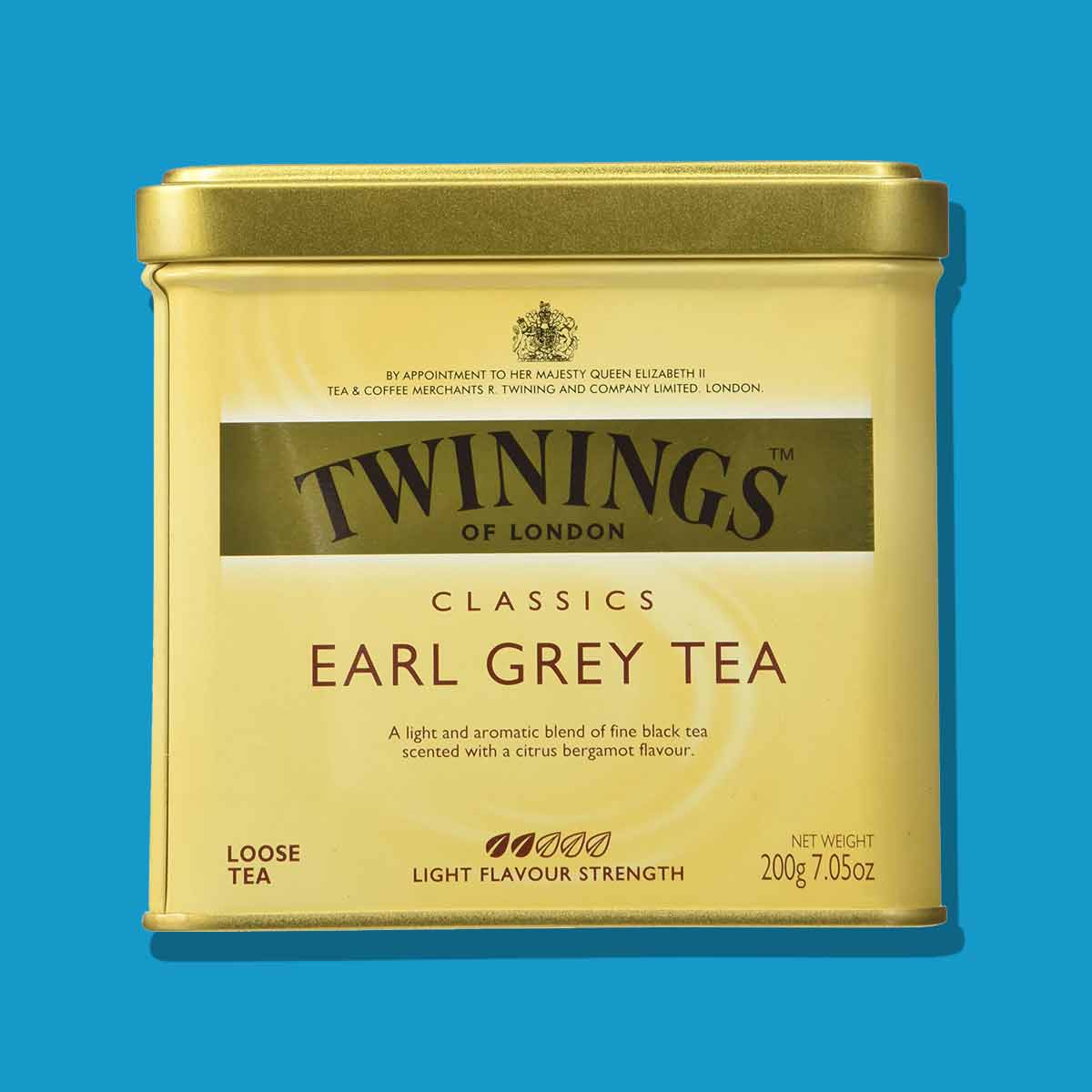 A tin of Twinings Earl Grey Tea.