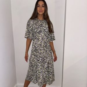 Brand New Monsoon Multicolour Floral Print Flutter Sleeve Tea Dress Size 10-20