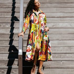 Dress Addict – Multi-Colour print summer shirt dress