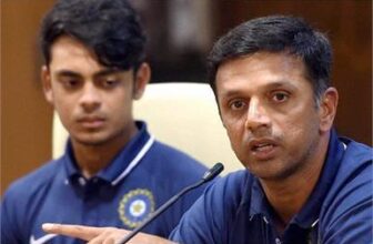 Mumbai: India's Under-19 coach Rahul Dravid along with team captain Ishan Kishan (L) during a press conference in Mumbai