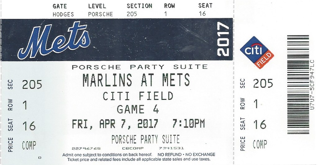 April 7, 2017, New York Mets vs Miami Marlins, Citi Field, New York – Ticket Stub