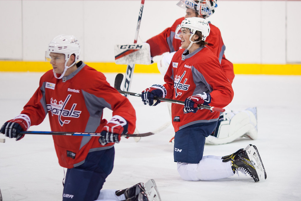 Right Winger TJ Oshie Stretches with the Team