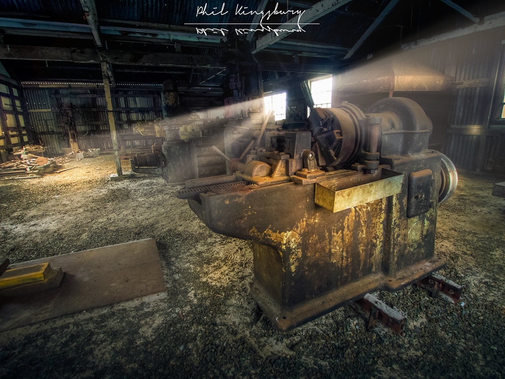 Old Lathe in the Mine Blacksmith Shop at the West Coast Heritage Centre, Zeehan, Tasmania, Australia.