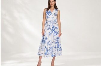 Calvin Klein – Floral Blue and White Wrap Midi Dress Size 8 – New with tags