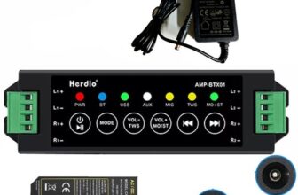 Herdio 4-Channel Bluetooth Amplifier Box + Power Adapter UK for Ceiling Speakers