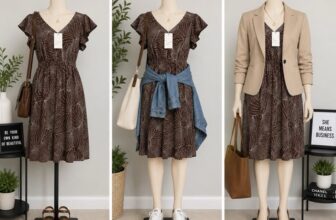 A New Day Midi Shirt Dress Women L Brown  Short Sleeve Leaf Print  Midi NWT