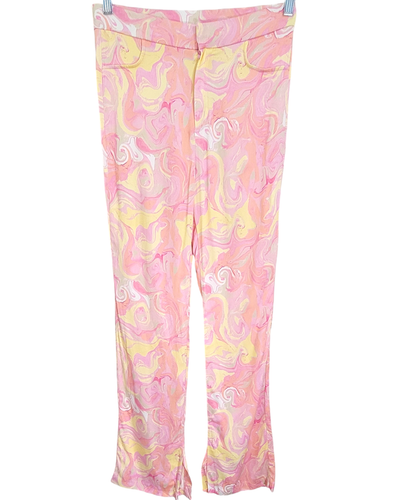 Zara Womens Multicolor Marbled Watercolor Mini Flared Trouser High Rise Size M