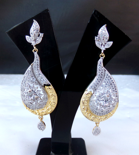 Indian Bollywood Wedding Gold Plated Fashion Jewelry Ethnic AD CZ Earrings Set