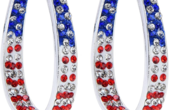 Crystal Hoop Earrings for Women Sparkly American Flag Earrings Silver Plated Red