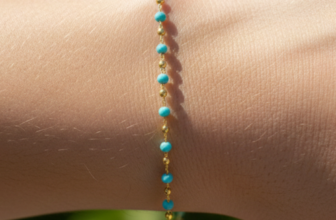 Boho Minimalist Turquoise Gold Tone Brass Bracelet for Her Tiny Bead Charm Chain
