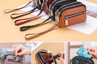 Genuine Leather Mini Wristlet Wallet for Women, 3 Zipped Coin Purse Small Pouch