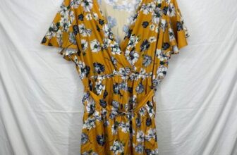 Mustard Yellow Floral Wrap Romper Plus Size 2XL V-Neck Flutter Sleeve Playsuit