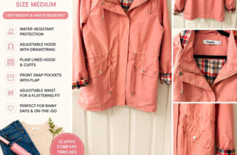 Polydeer Women’s Pink Hooded Rain Coat Mid-Length Lightweight Zip Size M