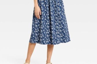 Women’s Universal Thread Printed Ruched Maxi A-Line Skirt Blue Size L