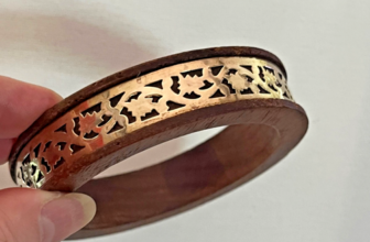 Brass Wood Bangle Bracelet Ornament Thick Chunky Bangle Boho 