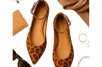 Reden Leopard Print Ankle Strap Ballet Flats Womens 39 Chic Neutral Style in GUC