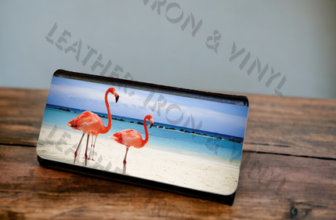 Women’s Trifold Wallet – Flamingos on the Beach Design