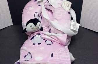 ❤️ Petite L’amour for Plush Travel Baby Blanket-Headrest  Set 30″ x 40″ Penguin
