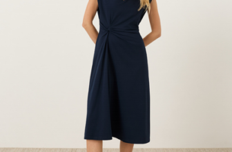 NEW PACT Organic Fit & Flare V-Neck Twist Dress – Navy