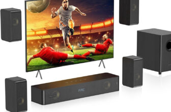 Wooden Soundbar for TV with Clear Dialogue, 5.1 Surround Sound System W/5.25” S