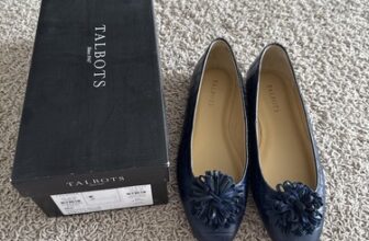 NIB Talbots Indigo Blue Stella Pom Ballet Flat Size 9 Retail $109 Embossed Croc