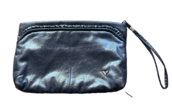 Mark Lifey VTG Navy Blue Wristlet Clutch Gold-tone Logo Zip Close