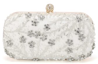 Evening Bag Clutch Purse for Women, Rhinestone Bridal Purse Handbag Beige