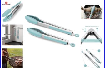 9 & 12-Inch Silicone & Stainless Steel BBQ Tongs Set Aqua Sky, BPA Free