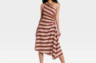 Women Ruched Side Pleated Midi Dress – A New Day Brown 2