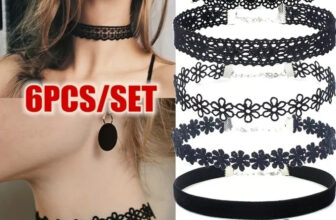 6pc Choker Necklace Set Black Velvet Classic Women Chain Collar Lace Stretchy