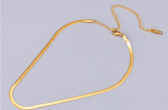Women 18K Gold Titanium Stainless Steel Flat Chain Choker Necklace 16-18″ PE44