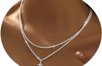 Layered 925 Sterling Siver Cross Charm Pendant Necklace Set for Women Bling Doub