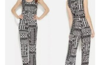Calvin Klein Black/White Geometric Pattern Wide Leg Pant Tank Jumper Size 4