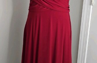 NINE WEST  Red Sleeveless Midi Evening Dress  Slinky Stretch V-Neck Formal Sz 10